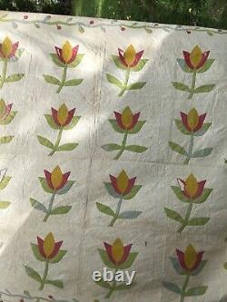 Vintage VERY Early Fabric Appliqué Hand Quilted Quilt 83 X 82 Ohio Estate