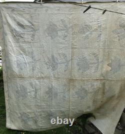 Vintage VERY Early Fabric Appliqué Hand Quilted Quilt 83 X 82 Ohio Estate