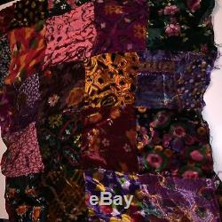 Vintage Velvet Patchwork Quilt Blanket Top Only Unfinished 84 x 84