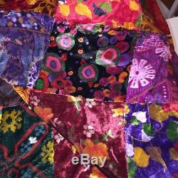 Vintage Velvet Patchwork Quilt Blanket Top Only Unfinished 84 x 84