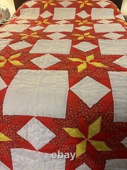 Vintage Very Attactive Handmade Pinwheel Stars Quilt Queen 94 x 102