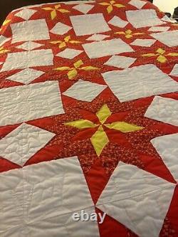 Vintage Very Attactive Handmade Pinwheel Stars Quilt Queen 94 x 102