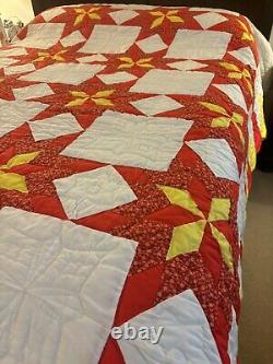 Vintage Very Attactive Handmade Pinwheel Stars Quilt Queen 94 x 102