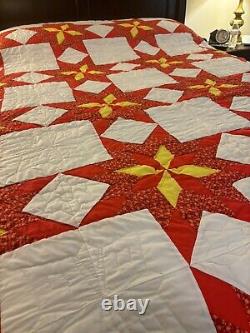 Vintage Very Attactive Handmade Pinwheel Stars Quilt Queen 94 x 102