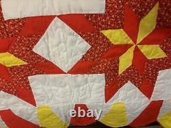 Vintage Very Attactive Handmade Pinwheel Stars Quilt Queen 94 x 102