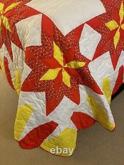 Vintage Very Attactive Handmade Pinwheel Stars Quilt Queen 94 x 102