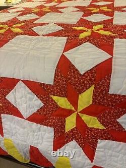 Vintage Very Attactive Handmade Pinwheel Stars Quilt Queen 94 x 102