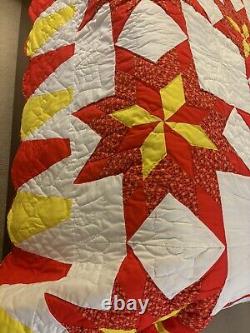 Vintage Very Attactive Handmade Pinwheel Stars Quilt Queen 94 x 102