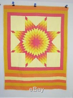 Vintage Vibrant Lonestar Quilt / Handmade in Pink Orange & Yellow / WOW