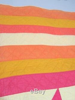 Vintage Vibrant Lonestar Quilt / Handmade in Pink Orange & Yellow / WOW