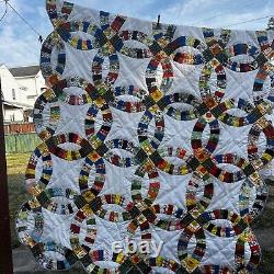 Vintage Wedding Ring Amish Quilt Handmade Heavy 60x76