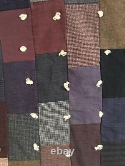 Vintage Wool Quilt Mens Suit Work Fabrics 88 x 73 Handmade Heavy Primitive