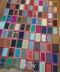 Vintage Yarn Sewn Patchwork Quilt 66×52 Handmade 99 Patches No Backing