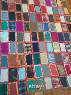 Vintage Yarn Sewn Patchwork Quilt 66×52 Handmade 99 Patches No Backing