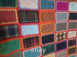 Vintage Yarn Sewn Patchwork Quilt 66×52 Handmade 99 Patches No Backing