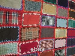 Vintage Yarn Sewn Patchwork Quilt 66×52 Handmade 99 Patches No Backing