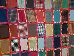 Vintage Yarn Sewn Patchwork Quilt 66×52 Handmade 99 Patches No Backing