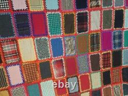 Vintage Yarn Sewn Patchwork Quilt 66×52 Handmade 99 Patches No Backing