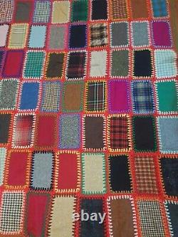 Vintage Yarn Sewn Patchwork Quilt 66×52 Handmade 99 Patches No Backing