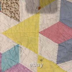 Vintage Yellow 30's-40's Hand-Made Quilt Cotton 6-Point Stars 60x77