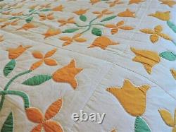 Vintage YellowithOrange Tulip Quilt 86 by 88