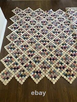 Vintage Yo Yo Quilt Multi Color Handmade HandSewn Quilt Coverlet Large 1st Place