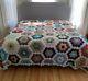 Vintage Yo-yo Quilt Shown On A King Sz Bed Beautiful Hand Made Estate Find Quilt