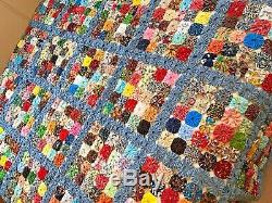 Vintage YoYo Handmade Quilt Coverlet Blanket Bed Spread Gorgeous Hand Stitched