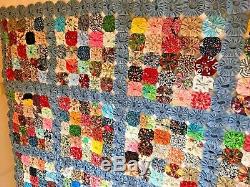 Vintage YoYo Handmade Quilt Coverlet Blanket Bed Spread Gorgeous Hand Stitched