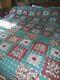 Vintage Yoyo Quilt Queen Coverlet Handmade Beautiful Floral Squares 88 X 102