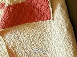Vintage antique pink and white quilt PA Dutch hand made