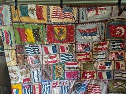 Vintage antique quilt hand made wool tobacco felt flags others 62 x 81