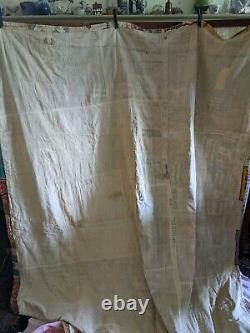 Vintage antique quilt hand made wool tobacco felt flags others 62 x 81