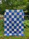 Vintage Antique Soft Blue Indigo 9 Patch Checker Checkerboard Quilt 1950s Cotton