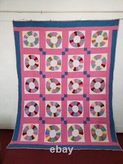 Vintage beautiful Pink Quilt patchwork hand Quilted stitched needlework item1329