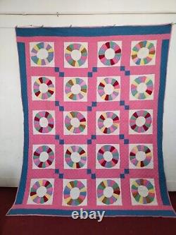 Vintage beautiful Pink Quilt patchwork hand Quilted stitched needlework item1329