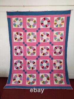 Vintage beautiful Pink Quilt patchwork hand Quilted stitched needlework item1329