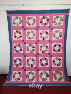 Vintage beautiful Pink Quilt patchwork hand Quilted stitched needlework item1329