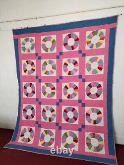 Vintage beautiful Pink Quilt patchwork hand Quilted stitched needlework item1329