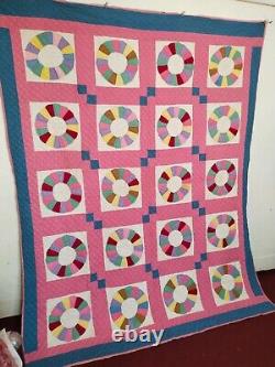 Vintage beautiful Pink Quilt patchwork hand Quilted stitched needlework item1329