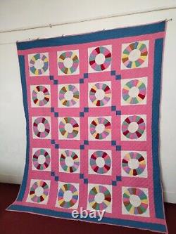 Vintage beautiful Pink Quilt patchwork hand Quilted stitched needlework item1329