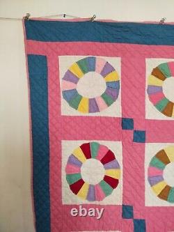 Vintage beautiful Pink Quilt patchwork hand Quilted stitched needlework item1329