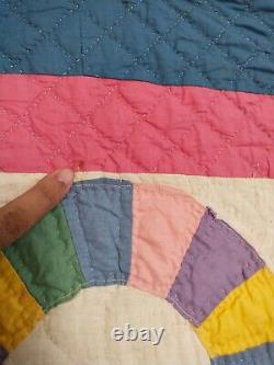 Vintage beautiful Pink Quilt patchwork hand Quilted stitched needlework item1329