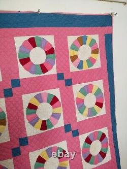 Vintage beautiful Pink Quilt patchwork hand Quilted stitched needlework item1329