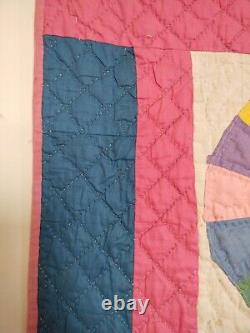 Vintage beautiful Pink Quilt patchwork hand Quilted stitched needlework item1329