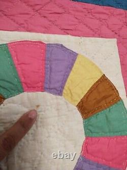 Vintage beautiful Pink Quilt patchwork hand Quilted stitched needlework item1329