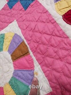 Vintage beautiful Pink Quilt patchwork hand Quilted stitched needlework item1329