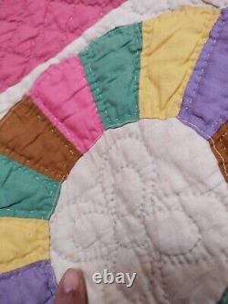 Vintage beautiful Pink Quilt patchwork hand Quilted stitched needlework item1329