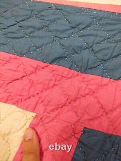 Vintage beautiful Pink Quilt patchwork hand Quilted stitched needlework item1329