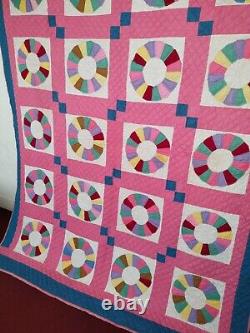 Vintage beautiful Pink Quilt patchwork hand Quilted stitched needlework item1329